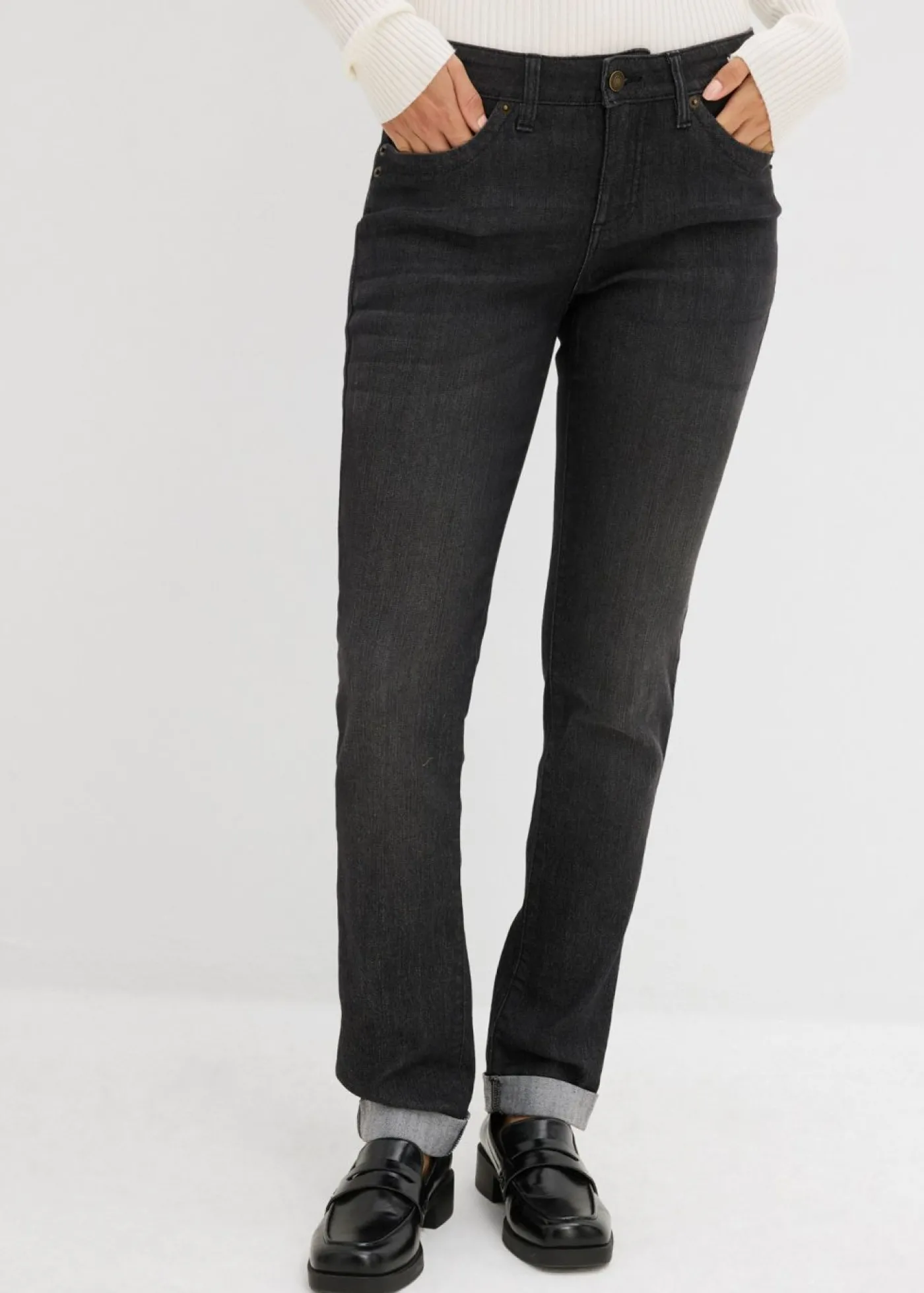 bonprix bonprix Vaqueros straight, mid waist, elásticos Negro denim