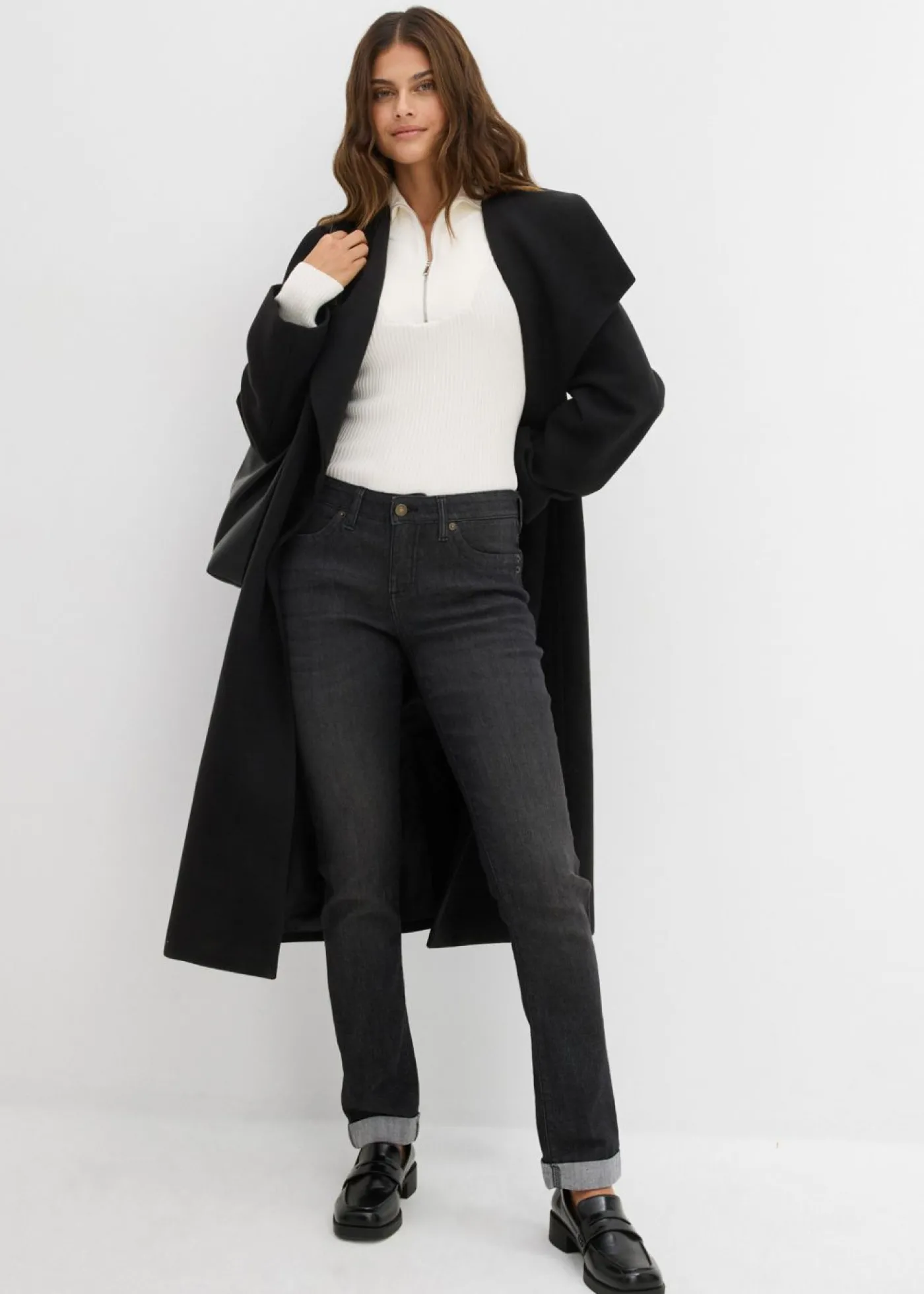 bonprix bonprix Vaqueros straight, mid waist, elásticos Negro denim