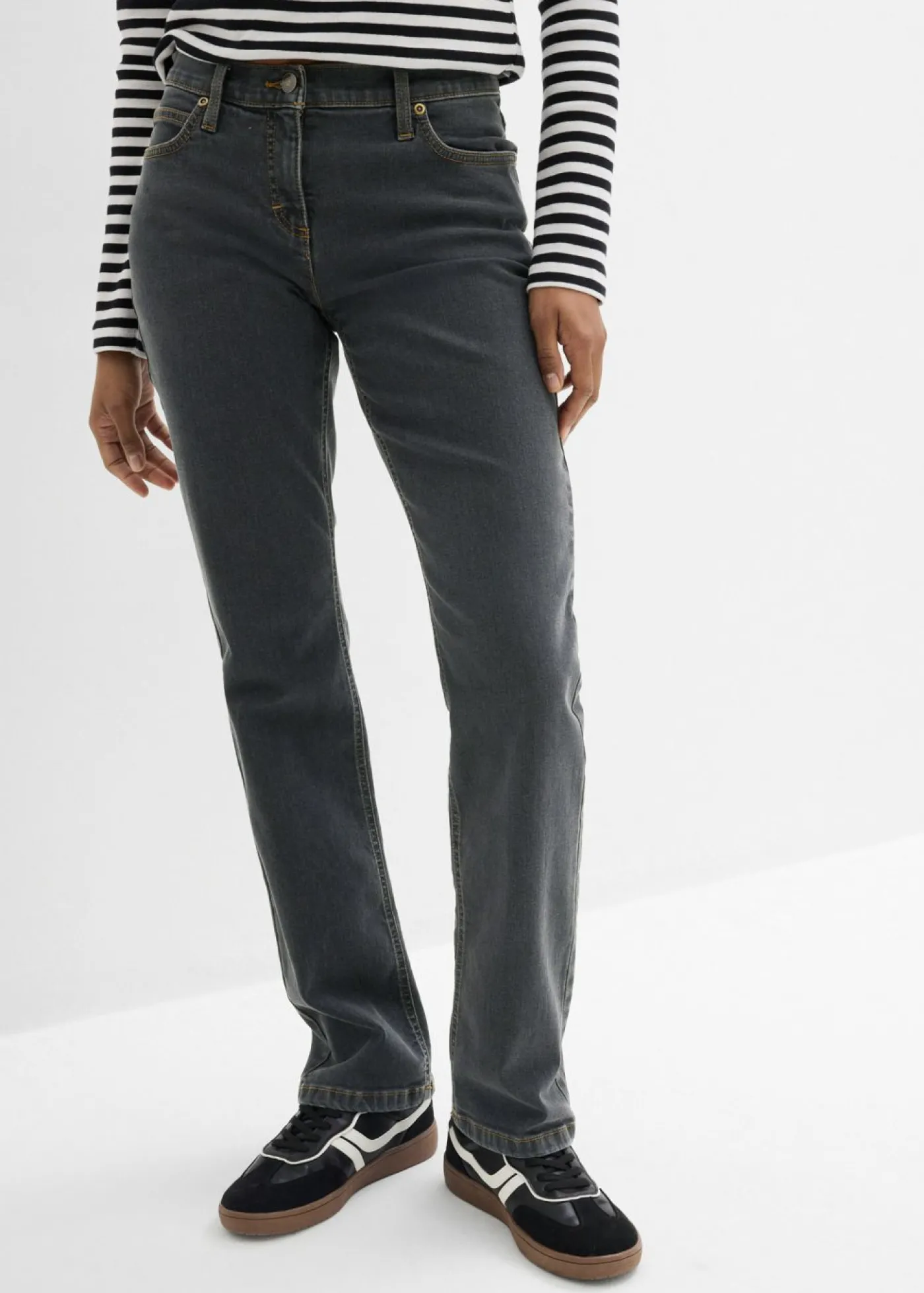 bonprix bonprix Vaqueros straight, mid waist, elásticos Negro Sale