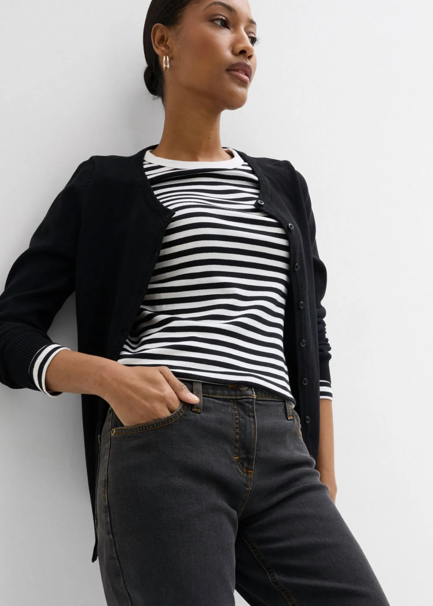 bonprix bonprix Vaqueros straight, mid waist, elásticos Negro Sale