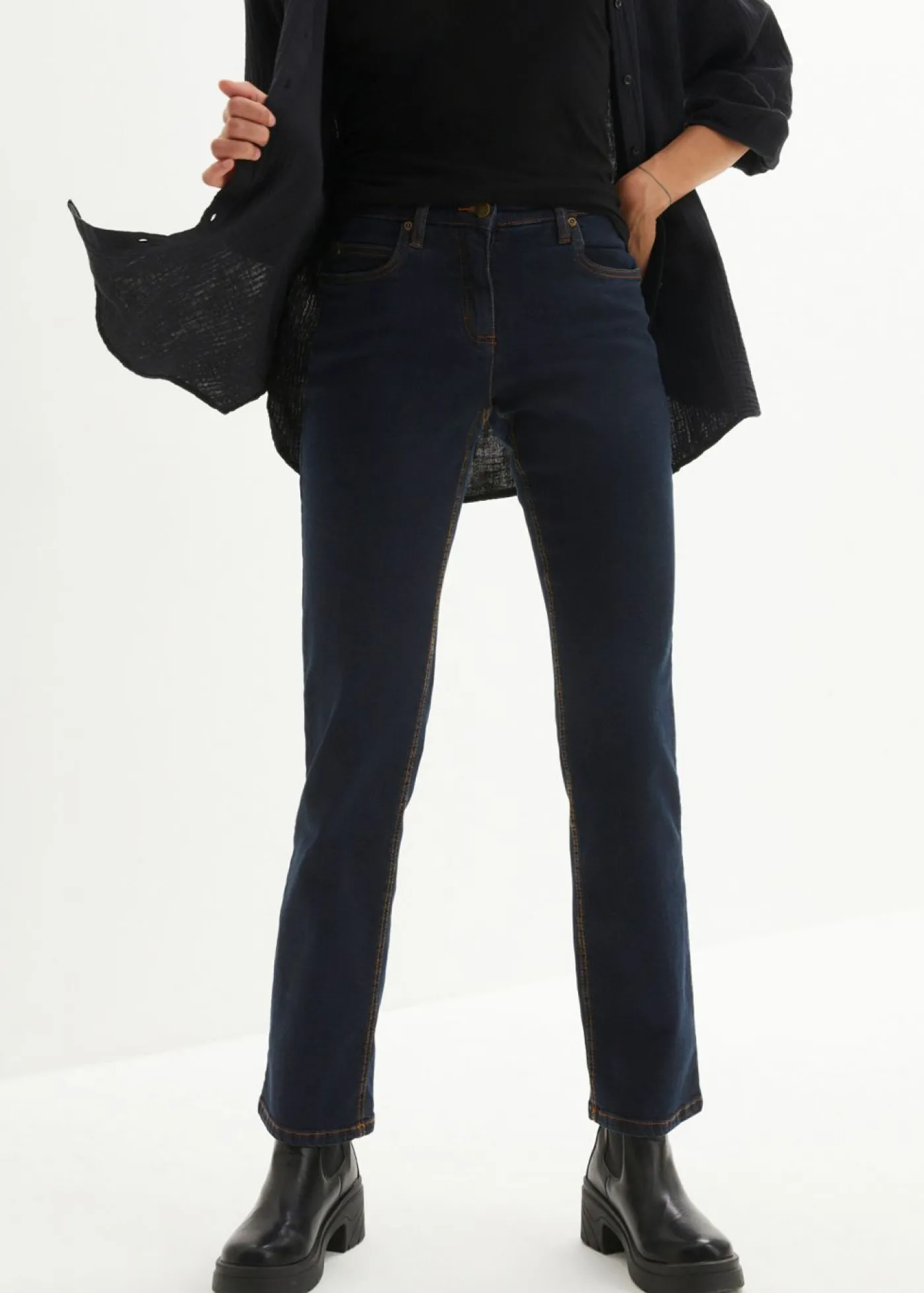 bonprix bonprix Vaqueros straight, mid waist, elásticos Azul marino Hot