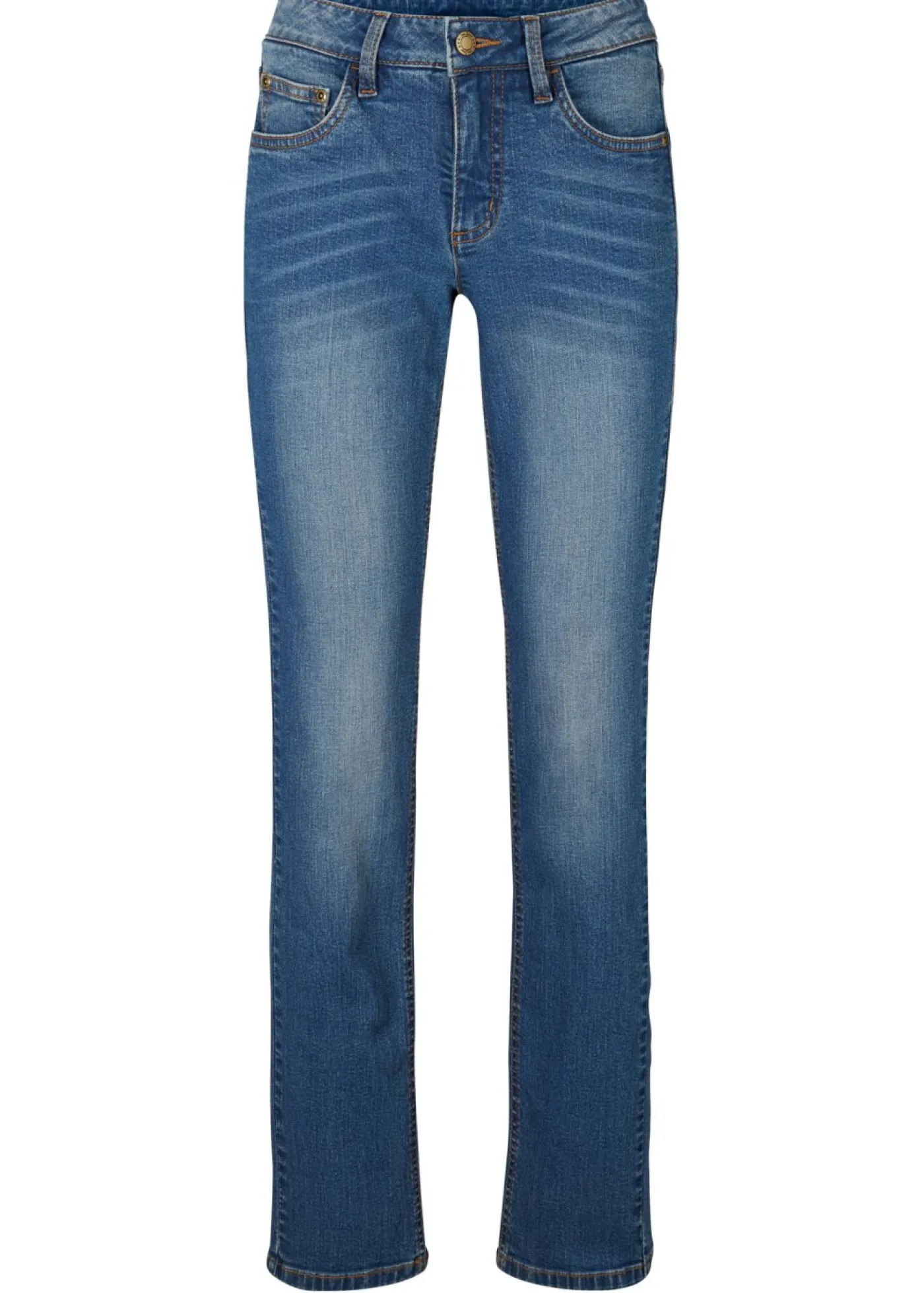 bonprix bonprix Vaqueros straight, mid waist, elásticos Azul desgastado Outlet