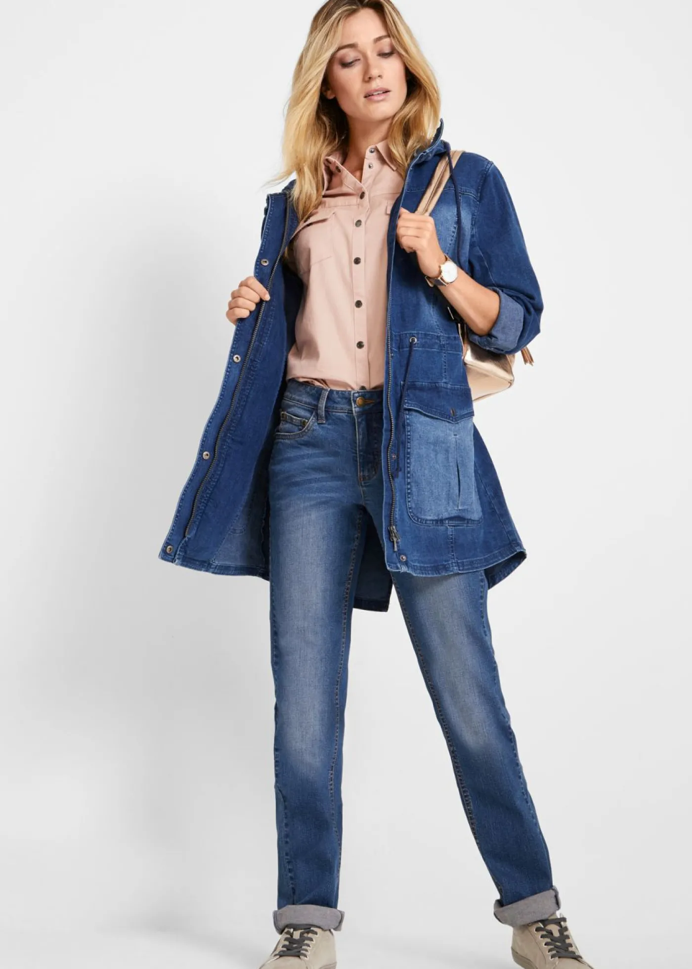 bonprix bonprix Vaqueros straight, mid waist, elásticos Azul desgastado Outlet