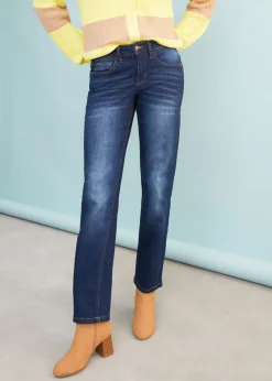 bonprix bonprix Vaqueros straight, mid waist, elásticos Azul desgastado Outlet