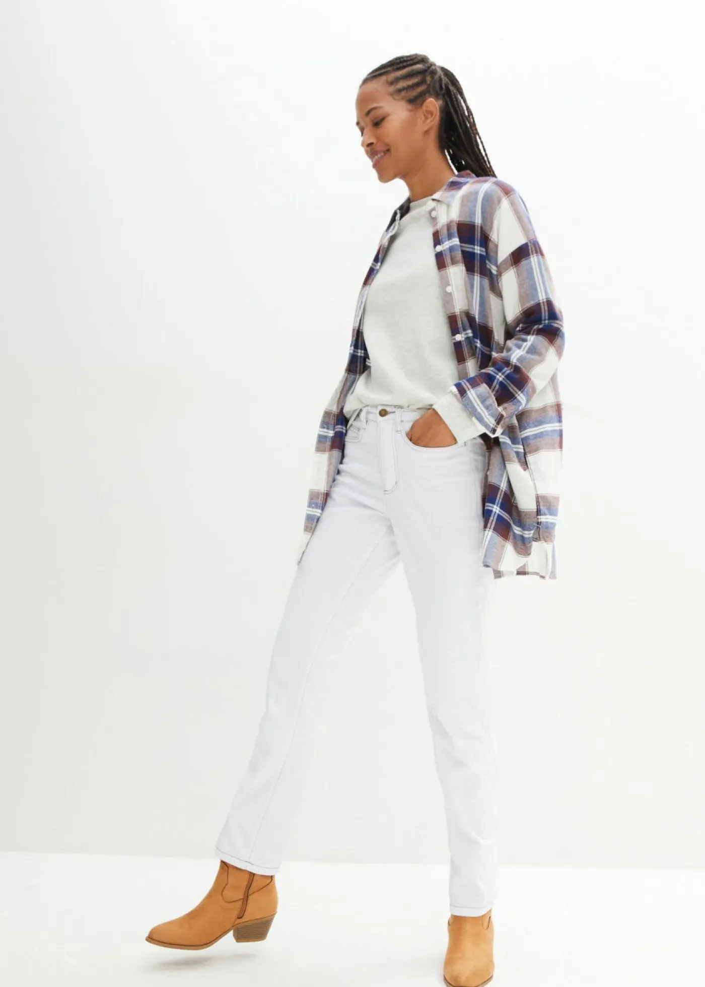 bonprix bonprix Vaqueros straight, mid waist, elásticos Sarga blanca Best