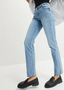 bonprix bonprix Vaqueros straight, mid waist, elásticos Denim claro desgastado Online