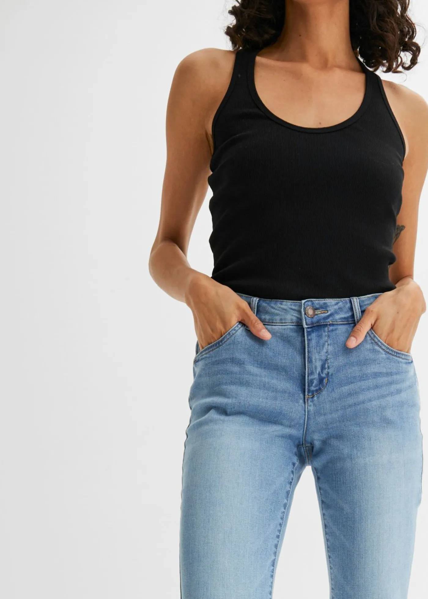 bonprix bonprix Vaqueros straight, mid waist, elásticos Denim claro desgastado Online