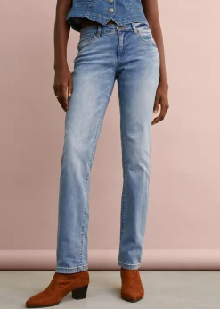bonprix bonprix Vaqueros straight, mid waist, elásticos Denim claro desgastado Online