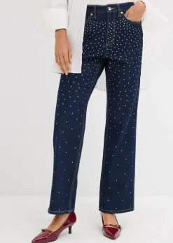 bonprix bonprix Vaqueros straight, mid waist, con piedras brillantes denim intenso Hot
