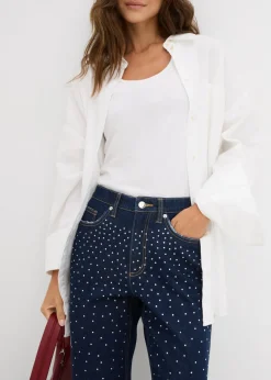 bonprix bonprix Vaqueros straight, mid waist, con piedras brillantes denim intenso Hot