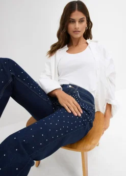 bonprix bonprix Vaqueros straight, mid waist, con piedras brillantes denim intenso Hot