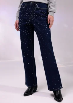 bonprix bonprix Vaqueros straight, mid waist, con piedras brillantes denim intenso Hot