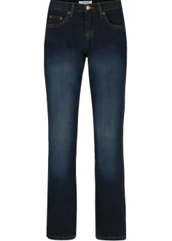 bonprix bonprix Vaqueros straight, mid waist, elásticos Azul marino desgastado Online