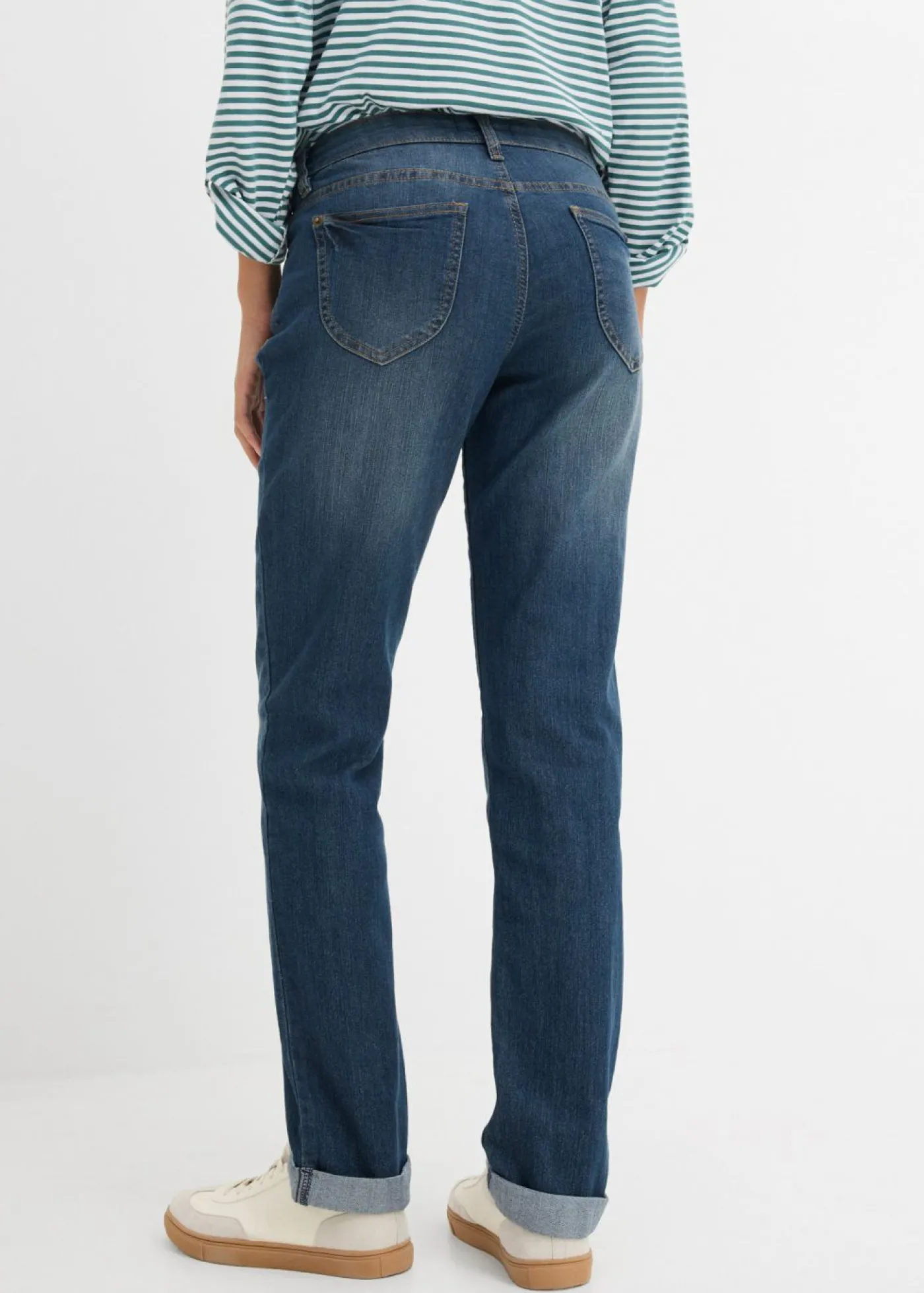 bonprix bonprix Vaqueros straight, mid waist, elásticos Azul marino desgastado