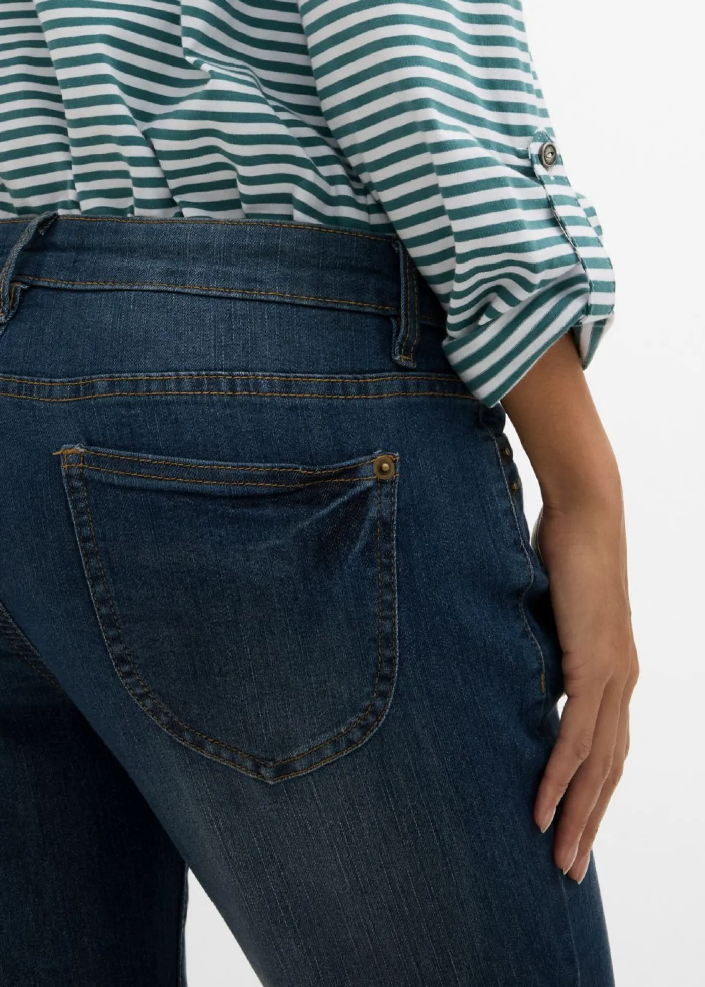 bonprix bonprix Vaqueros straight, mid waist, elásticos Azul marino desgastado