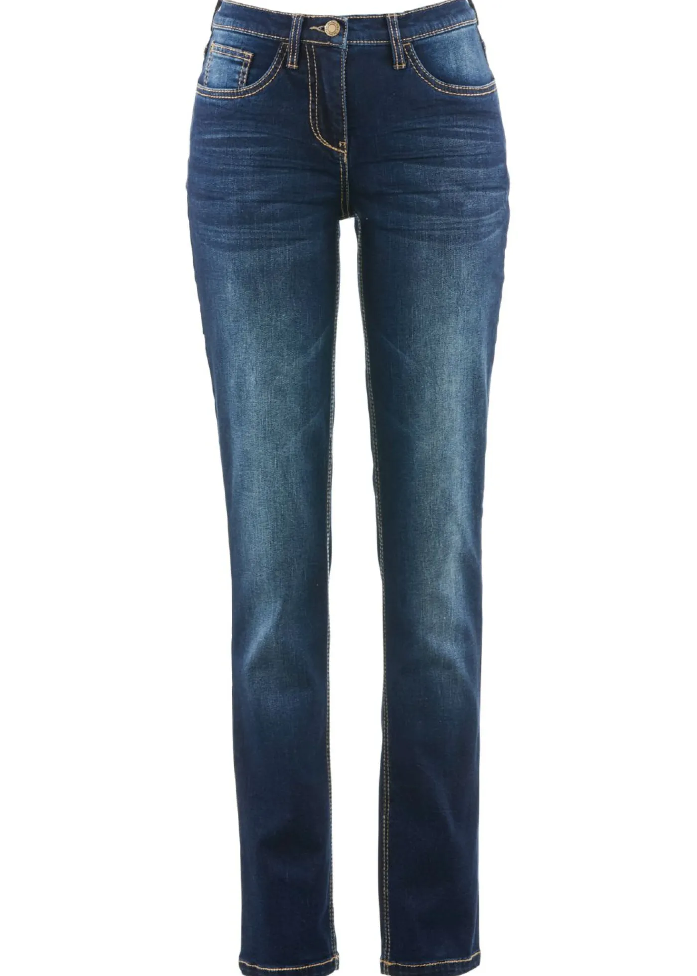 bonprix bonprix Vaqueros straight, mid waist, elásticos Azul marino desgastado New