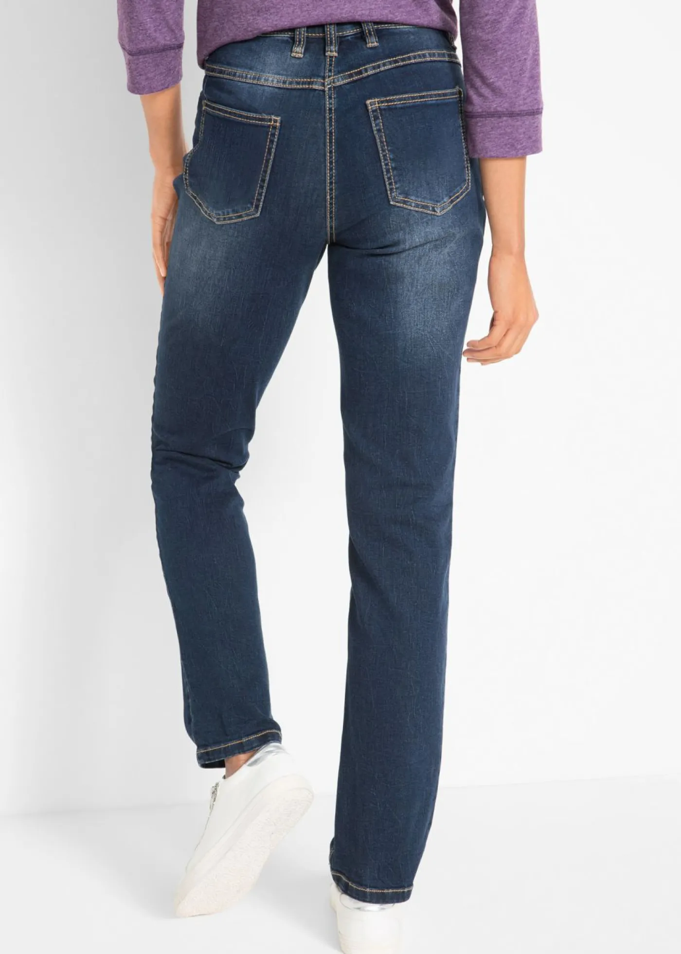 bonprix bonprix Vaqueros straight, mid waist, elásticos Azul marino desgastado New