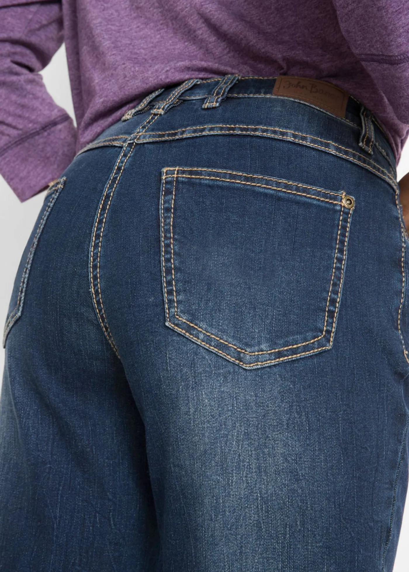 bonprix bonprix Vaqueros straight, mid waist, elásticos Azul marino desgastado New