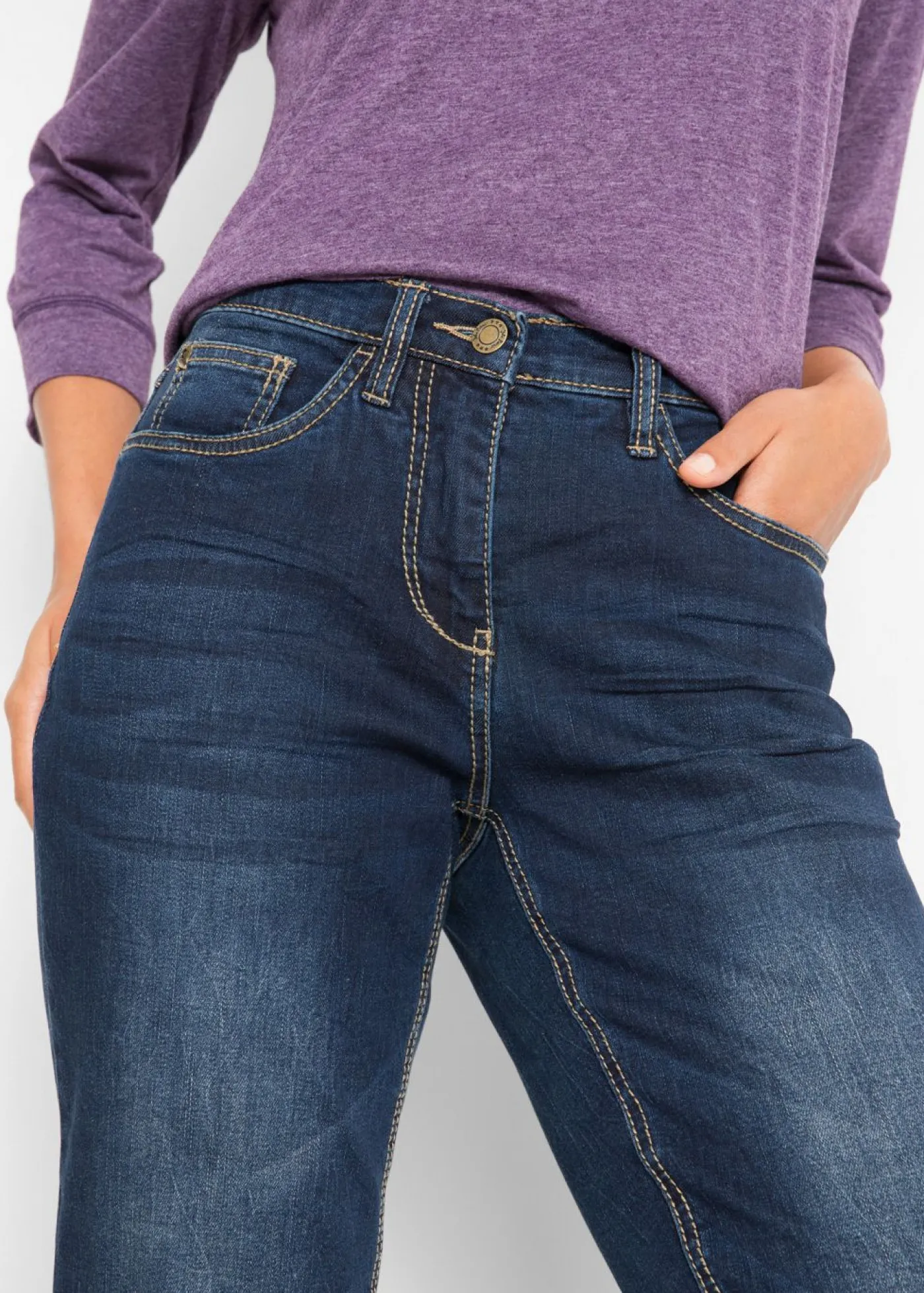 bonprix bonprix Vaqueros straight, mid waist, elásticos Azul marino desgastado New