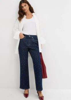 bonprix bonprix Vaqueros straight, mid waist, con piedras brillantes denim intenso Online