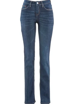 bonprix bonprix Vaqueros straight, mid waist, elásticos Azul marino desgastado Clearance
