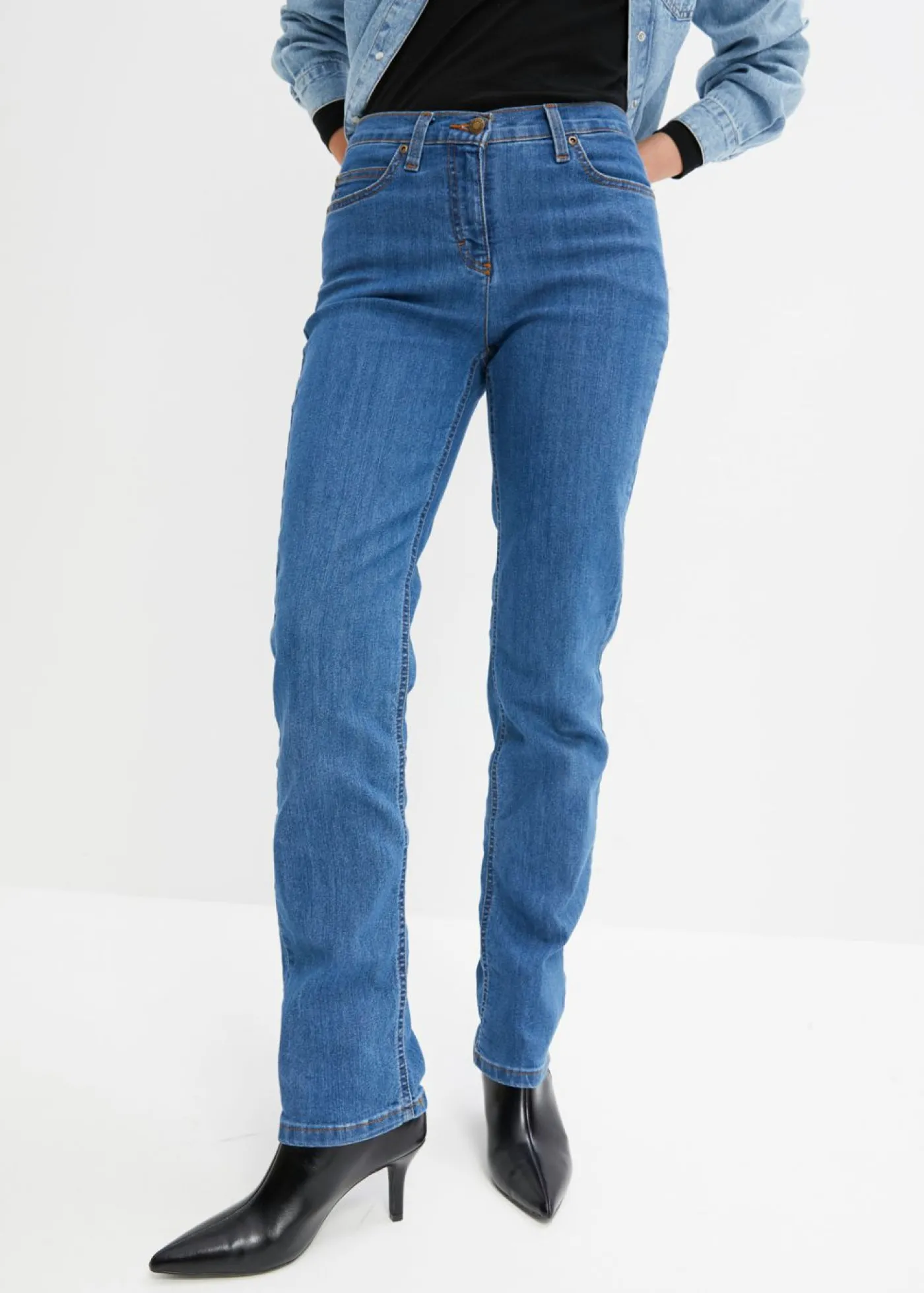 bonprix bonprix Vaqueros straight, mid waist, elásticos Azul Discount