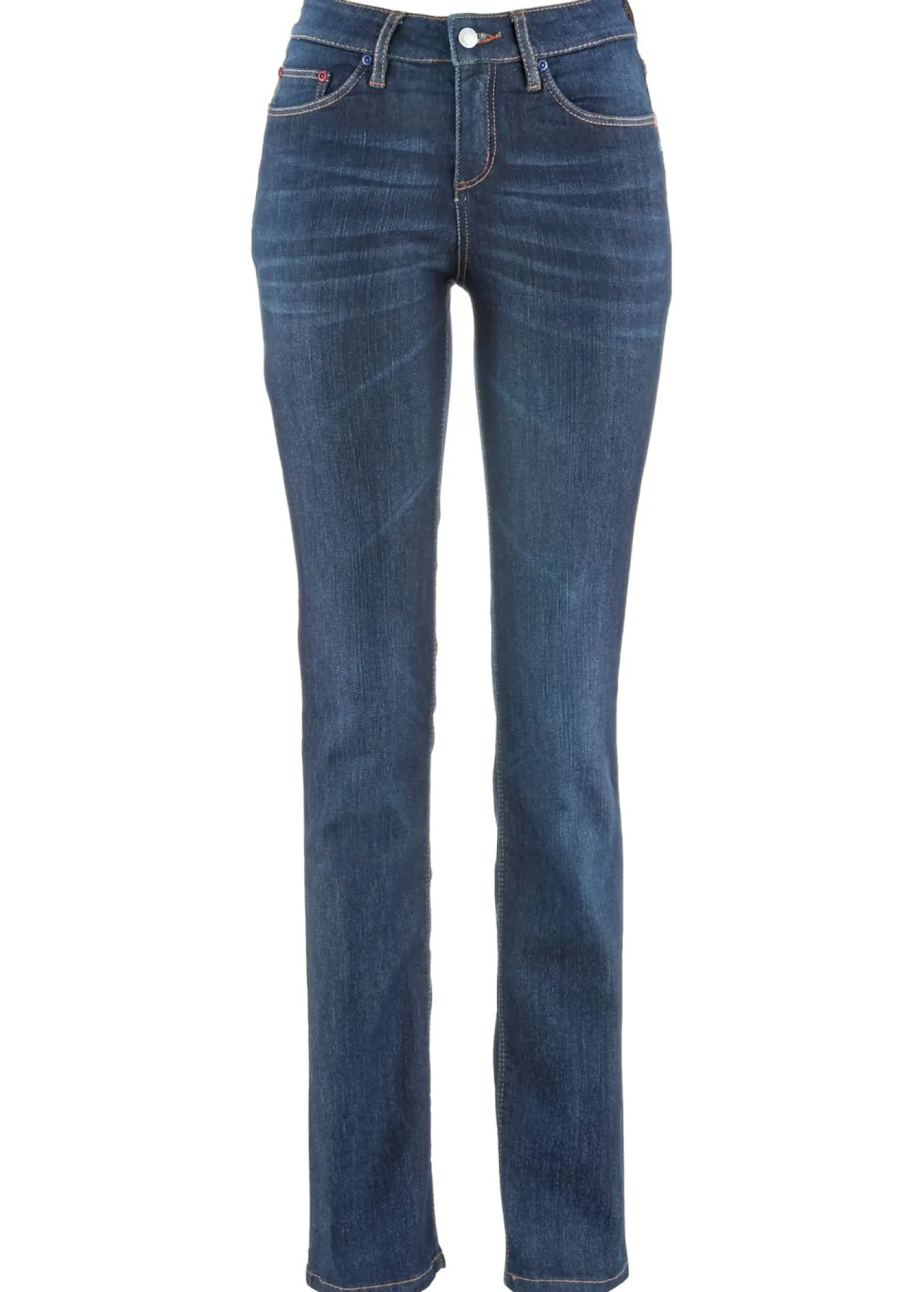 bonprix bonprix Vaqueros straight, mid waist, elásticos Azul marino desgastado Clearance