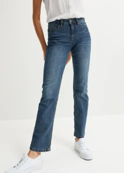 bonprix bonprix Vaqueros straight, mid waist, elásticos Azul marino desgastado Clearance