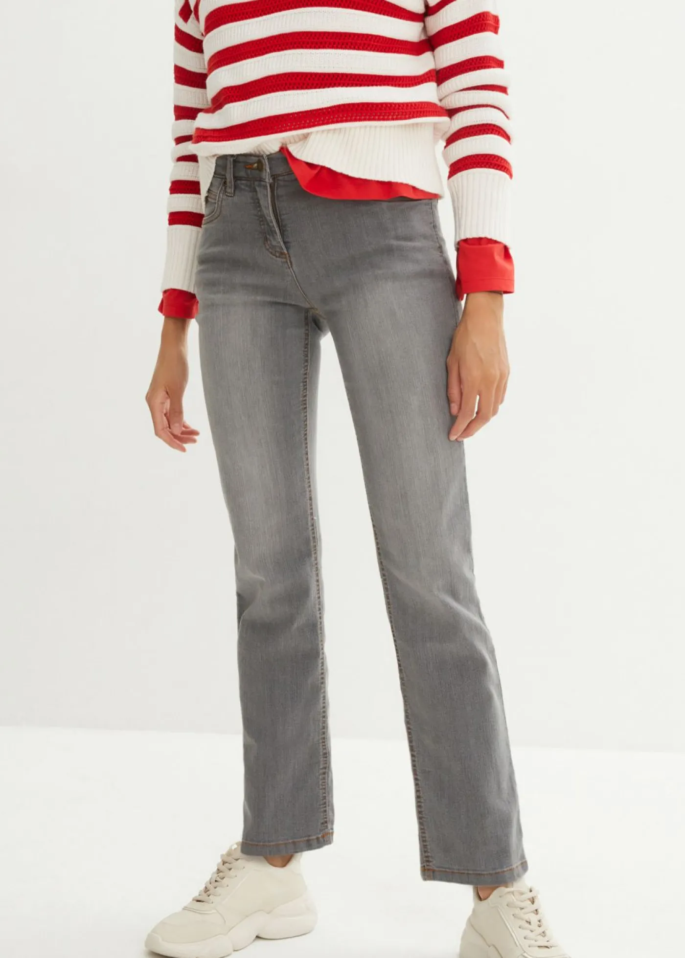 bonprix bonprix Vaqueros straight, mid waist, elásticos gris-desgastado Clearance