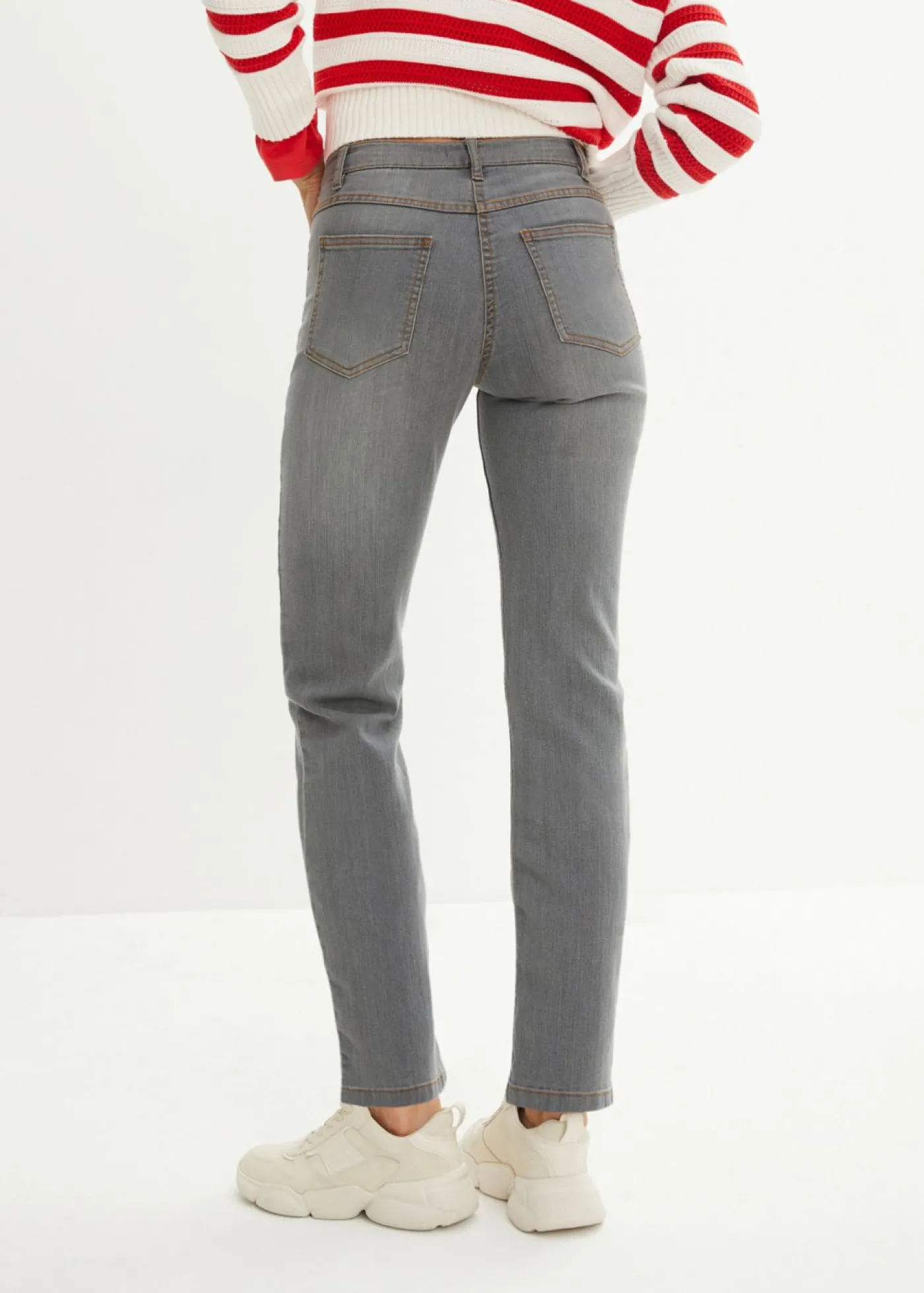bonprix bonprix Vaqueros straight, mid waist, elásticos gris-desgastado Clearance