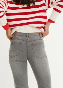 bonprix bonprix Vaqueros straight, mid waist, elásticos gris-desgastado Clearance