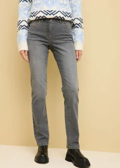 bonprix bonprix Vaqueros straight, mid waist, elásticos gris-desgastado Clearance