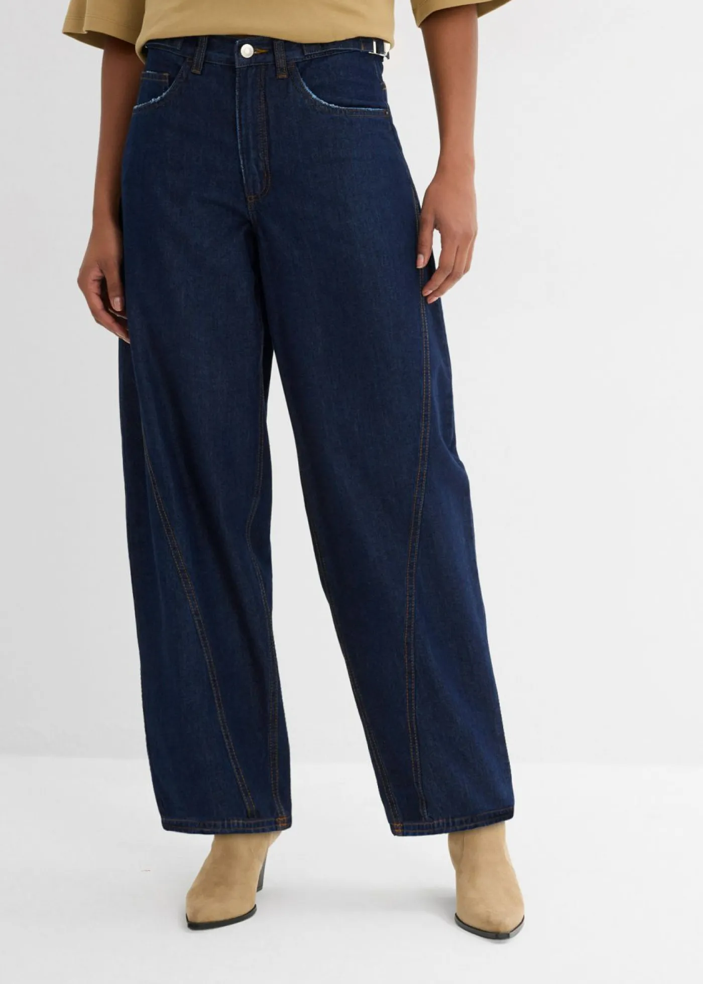 bonprix bonprix Vaqueros tipo balloon con talle medio Denim azul almirante sin lavar Clearance