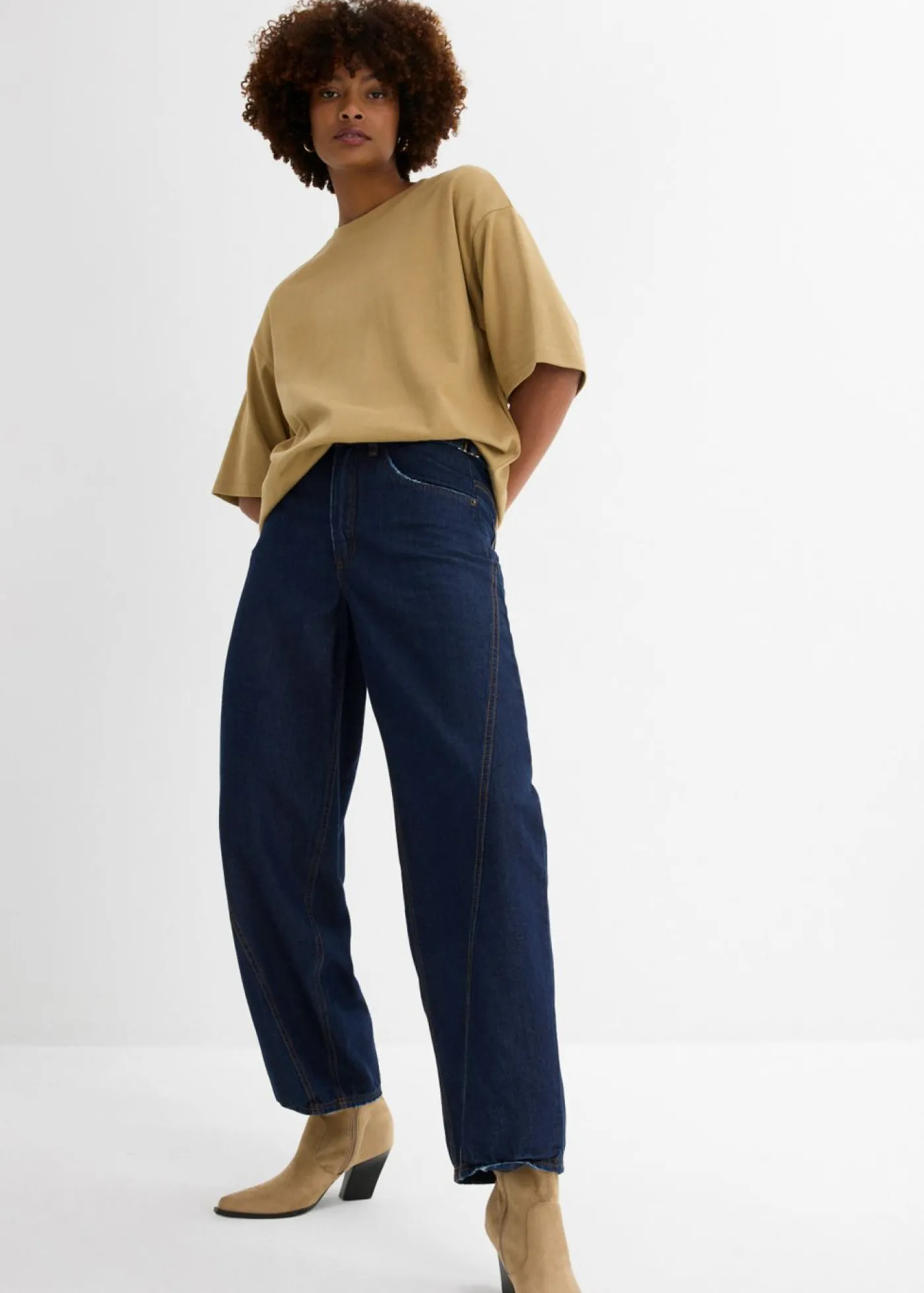 bonprix bonprix Vaqueros tipo balloon con talle medio Denim azul almirante sin lavar Clearance
