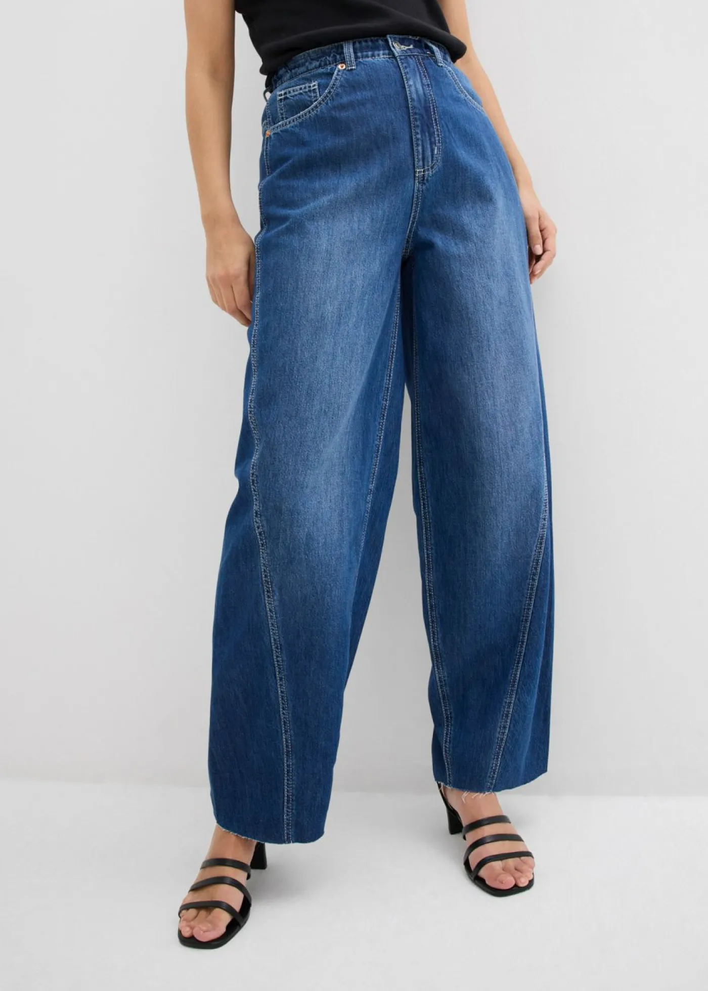 bonprix bonprix Vaqueros tipo balloon, high waist, súper suaves Azul piedra usado Discount