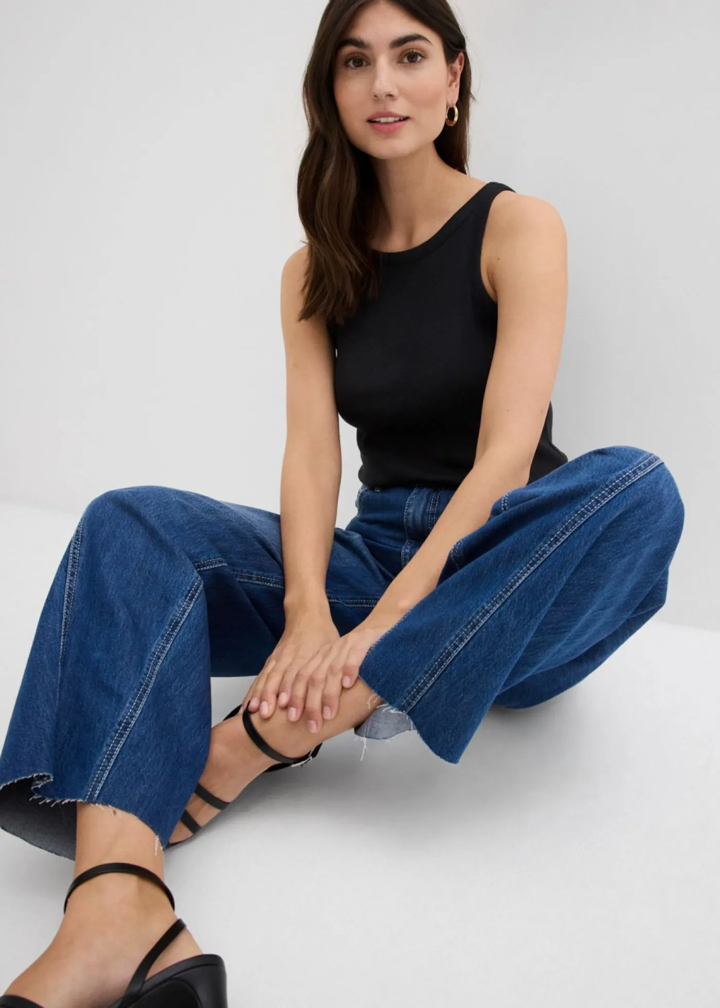 bonprix bonprix Vaqueros tipo balloon, high waist, súper suaves Azul piedra usado Discount