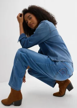 bonprix bonprix Vaqueros tipo barrel de talle alto azul claro denim usado Outlet