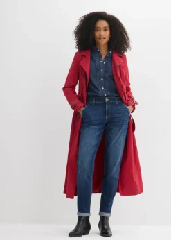 bonprix bonprix Vaqueros tipo boyfriend con talle medio y cinturilla elástica azul oscuro denim usado Outlet