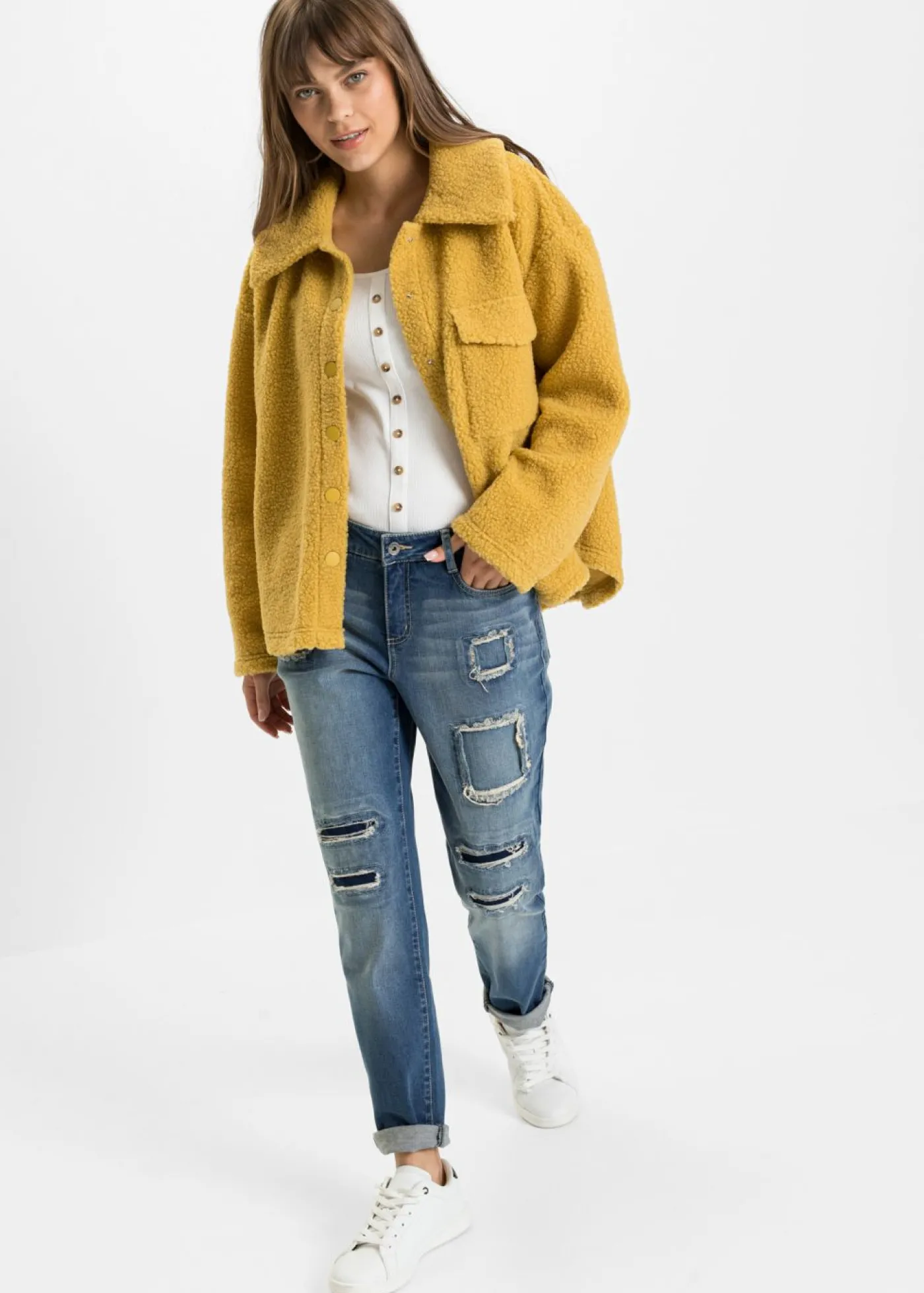 bonprix bonprix Vaqueros tipo boyfriend, mid waist denim sucio