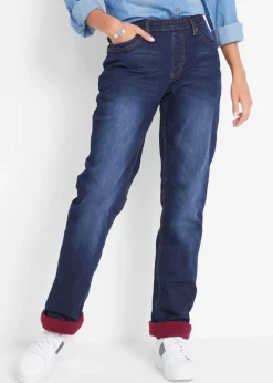 bonprix bonprix Vaqueros térmicos con talle medio y corte recto Azul marino desgastado Clearance