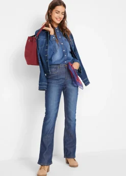bonprix bonprix Vaqueros térmicos de talle alto con corte bootcut Azul marino desgastado Clearance