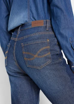 bonprix bonprix Vaqueros térmicos de talle alto con corte bootcut Azul marino desgastado Clearance