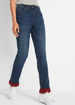 bonprix bonprix Vaqueros térmicos de talle alto y corte recto azul oscuro denim usado