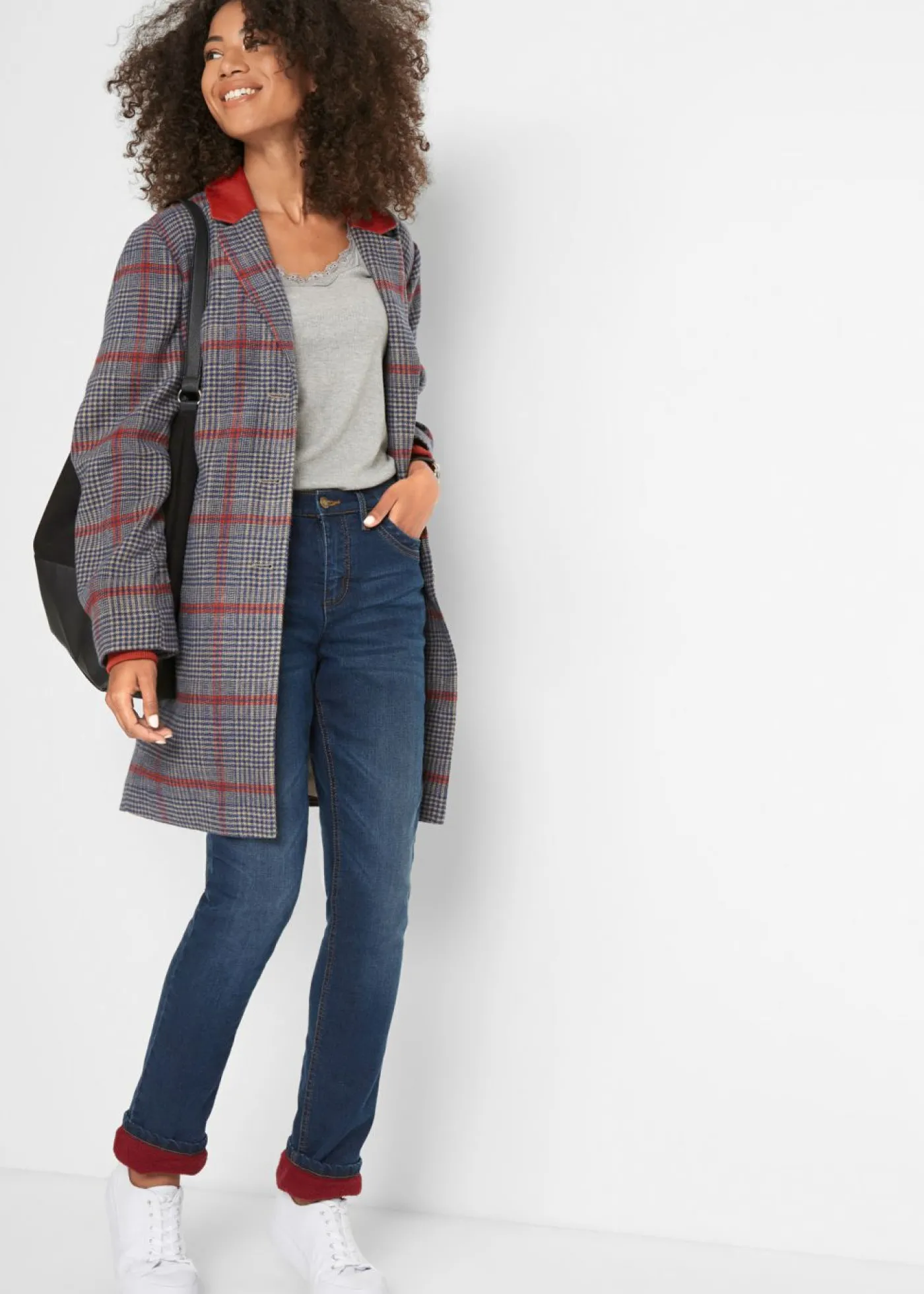 bonprix bonprix Vaqueros térmicos de talle alto y corte recto azul oscuro denim usado