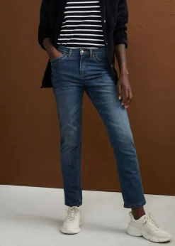 bonprix bonprix Vaqueros térmicos de talle alto y corte recto azul oscuro denim usado