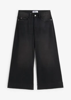 bonprix bonprix Vaqueros ultrasuaves de corte capri, culotte Denim negro desgastado Outlet