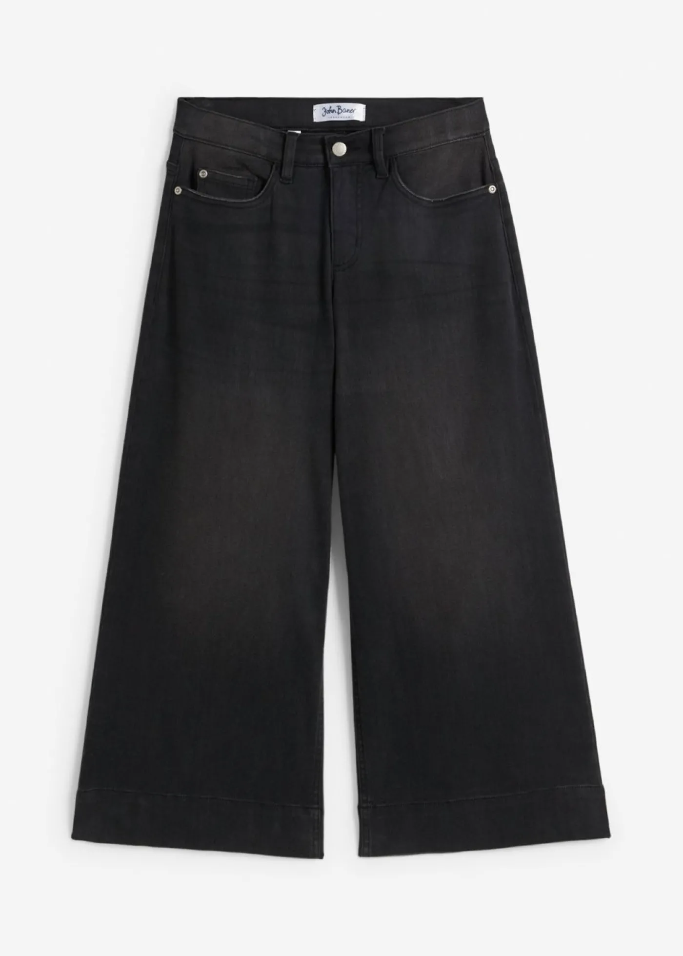 bonprix bonprix Vaqueros ultrasuaves de corte capri, culotte Denim negro desgastado Outlet
