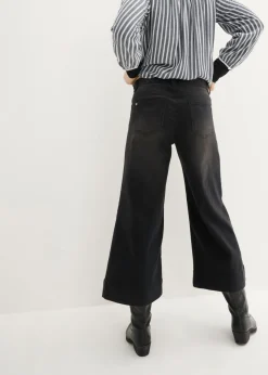 bonprix bonprix Vaqueros ultrasuaves de corte capri, culotte Denim negro desgastado Outlet