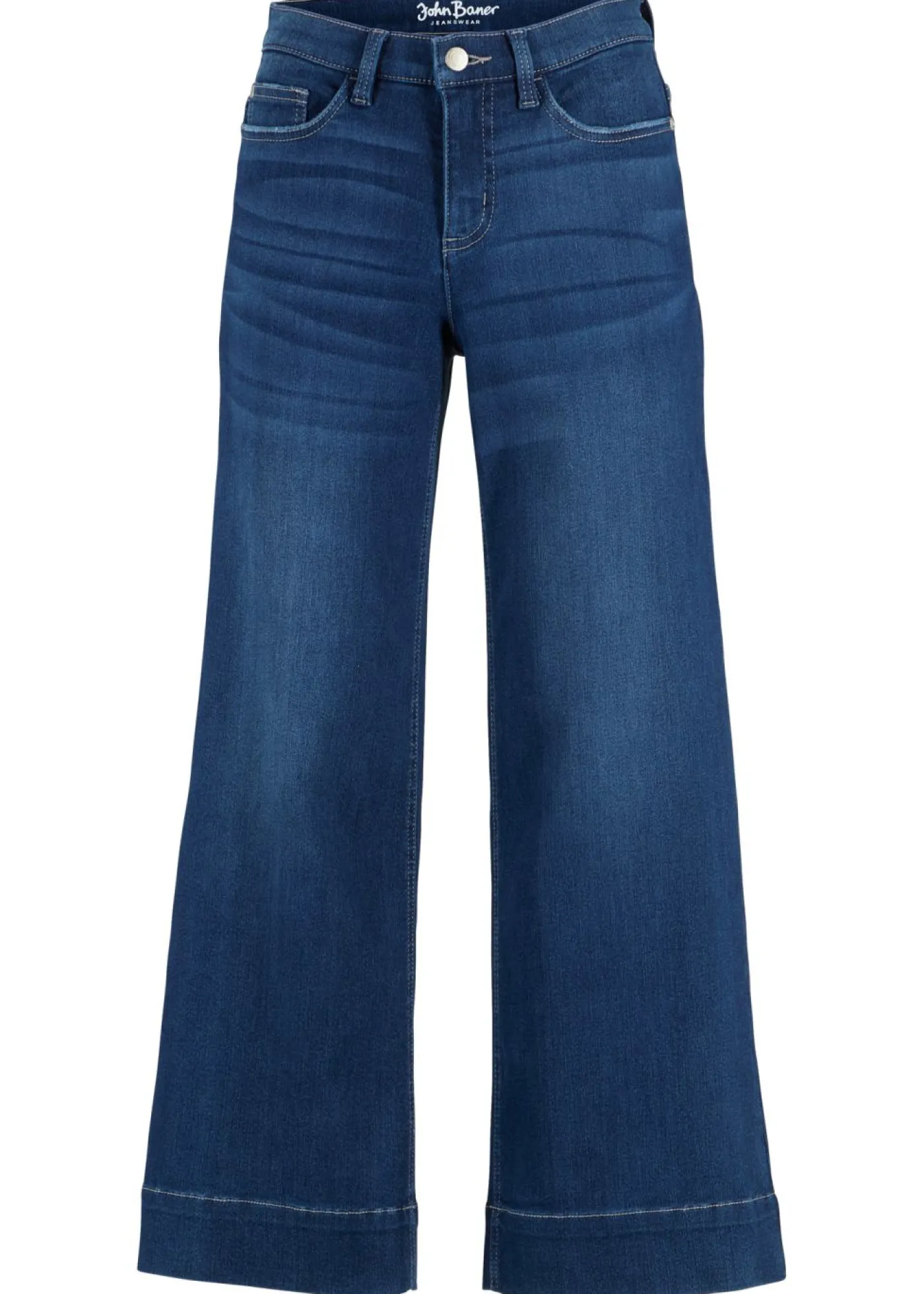 bonprix bonprix Vaqueros ultrasuaves de corte capri, culotte Azul desgastado Sale