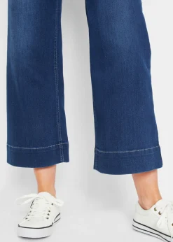 bonprix bonprix Vaqueros ultrasuaves de corte capri, culotte Azul desgastado Sale